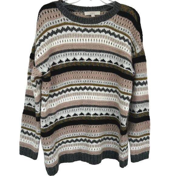 Ann Taylor LOFT Sweaters - Loft Women Wool Chunky Knit Striped Sweater Pullover Cottage Boho Winter Large